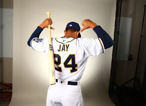 Feb 26, 2016; Peoria, AZ, USA; San Diego Padres outfielder Jon Jay poses for a portrait during photo day at Peoria Stadium. Mandatory Credit: Mark J. Rebilas-USA TODAY Sports