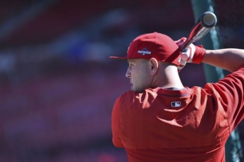 Oct 10, 2015; St. Louis, MO, USA; St. Louis Cardinals left fielder Matt Holliday (7) during batting practice before game two of the NLDS against the Chicago Cubs at Busch Stadium. Mandatory Credit: Jasen Vinlove-USA TODAY Sports