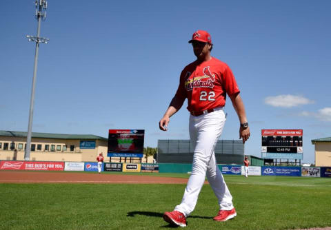 Mar 6, 2016; Jupiter, FL, USA; St. Louis Cardinals manager Mike Matheny (22) walks to the dugout before a spring training game at Roger Dean Stadium. Mandatory Credit: Steve Mitchell-USA TODAY Sports