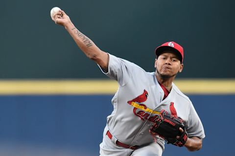 Apr 9, 2016; Atlanta, GA, USA; St. Louis Cardinals starting pitcher Carlos Martinez (18) throws the ball against the Atlanta Braves during the first inning at Turner Field. Mandatory Credit: Dale Zanine-USA TODAY Sports