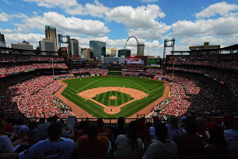 Apr 17, 2016; St. Louis, MO, USA; A general view of Busch Stadium as the Cincinnati Reds play the St. Louis Cardinals during the seventh inning. The Cardinals won 4-3. Mandatory Credit: Jeff Curry-USA TODAY Sports