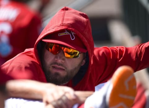 Mar 12, 2016; Jupiter, FL, USA; St. Louis Cardinals starting pitcher Lance Lynn (31) during the game against the Houston Astros at Roger Dean Stadium. The Cardinals defeated the Astros 4-3. Lynn will miss the 2016 season after having Tommy John surgery. Mandatory Credit: Scott Rovak-USA TODAY Sports