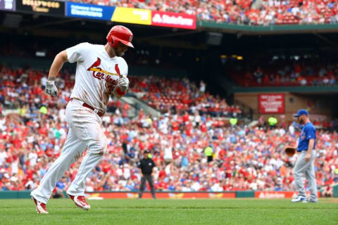 May 25, 2016; St. Louis, MO, USA; Chicago Cubs relief pitcher Travis Wood (37) gives up a home run to St. Louis Cardinals first baseman Matt Adams during the seventh inning at Busch Stadium. The Cubs won the game 9-8. Mandatory Credit: Billy Hurst-USA TODAY Sports