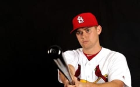 Feb 25, 2016; Jupiter, FL, USA; St. Louis Cardinals catcher Carson Kelly (82) during photo day at Roger Dean Stadium. Mandatory Credit: Steve Mitchell-USA TODAY Sports