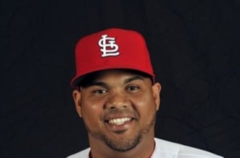 Feb 25, 2016; Jupiter, FL, USA; St. Louis Cardinals catcher Brayan Pena (33) during photo day at Roger Dean Stadium. Mandatory Credit: Steve Mitchell-USA TODAY Sports