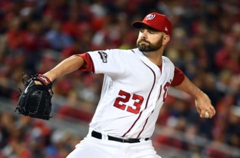 Oct 13, 2016; Washington, DC, USA; Washington Nationals pitcher Marc Rzepczynski (23) pitches during the seventh inning against the Los Angeles Dodgers during game five of the 2016 NLDS playoff baseball game at Nationals Park. Mandatory Credit: Brad Mills-USA TODAY Sports