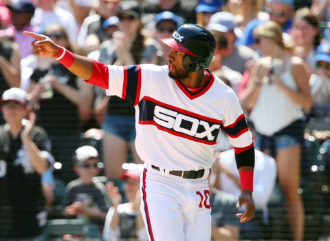 May 22, 2016; Chicago, IL, USA; Chicago White Sox center fielder Austin Jackson (10) reacts after scoring a run against the Kansas City Royals during the fifth inning at U.S. Cellular Field. Mandatory Credit: Jerry Lai-USA TODAY Sports