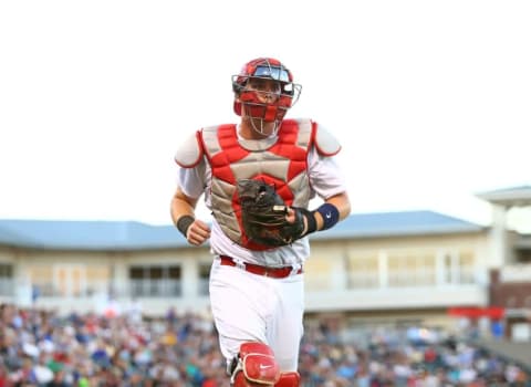 Nov 5, 2016; Surprise, AZ, USA; West catcher Carson Kelly of the St Louis Cardinals during the Arizona Fall League Fall Stars game at Surprise Stadium. Mandatory Credit: Mark J. Rebilas-USA TODAY Sports