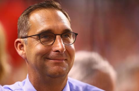 John Mozeliak looks on from the stands during a game against the Cincinnati Reds at Busch Stadium on July 28, 2015 in St. Louis, Missouri. (Photo by Dilip Vishwanat/Getty Images)