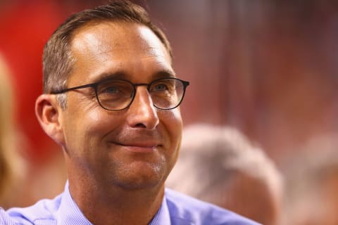 John Mozeliak looks on from the stands during a game against the Cincinnati Reds at Busch Stadium on July 28, 2015 in St. Louis, Missouri. (Photo by Dilip Vishwanat/Getty Images)