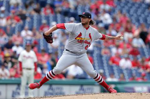 PHILADELPHIA, PA - JUNE 20: Brett Cecil #27 of the St. Louis Cardinals delivers a pitch during a game against the Philadelphia Phillies at Citizens Bank Park on June 20, 2018 in Philadelphia, Pennsylvania. The Phillies won 4-3. (Photo by Hunter Martin/Getty Images)