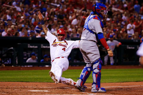 ST. LOUIS, MO – JULY 27: Yadier Molina #4 of the St. Louis Cardinals scores a run against the Chicago Cubs in the fourth inning at Busch Stadium on July 27, 2018 in St. Louis, Missouri. (Photo by Dilip Vishwanat/Getty Images)