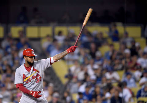 LOS ANGELES, CA – AUGUST 21: Jose Martinez #38 of the St. Louis Cardinals at bat during the seventh inning against the Los Angeles Dodgers at Dodger Stadium on August 21, 2018 in Los Angeles, California. (Photo by Harry How/Getty Images)