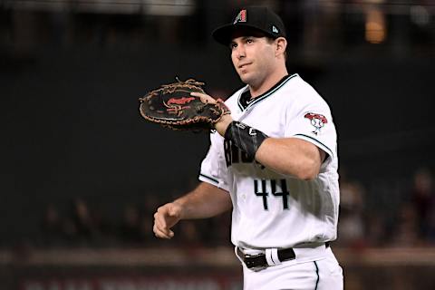 PHOENIX, AZ – SEPTEMBER 21: Paul Goldschmidt #44 of the Arizona Diamondbacks smiles after the first inning of the MLB game against the Colorado Rockies at Chase Field on September 21, 2018 in Phoenix, Arizona. (Photo by Jennifer Stewart/Getty Images)