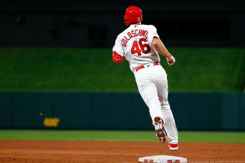 ST. LOUIS, MO – APRIL 9: Paul Goldschmidt #46 of the St. Louis Cardinals rounds first base after hitting a home run against the Los Angeles Dodgers in the fifth inning at Busch Stadium on April 9, 2019 in St. Louis, Missouri. (Photo by Dilip Vishwanat/Getty Images)