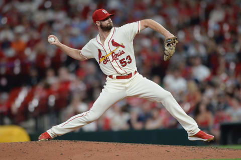 ST. LOUIS, MO – AUGUST 31: John Gant #53 of the St. Louis Cardinals pitches in the ninth inning against the Cincinnati Reds at Busch Stadium on August 31, 2019 in St. Louis, Missouri. The Cardinals defeated the Reds 3-2. (Photo by Michael B. Thomas/Getty Images)