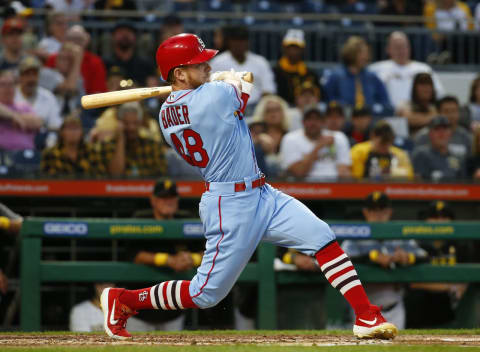 PITTSBURGH, PA – SEPTEMBER 07: Harrison Bader #48 of the St. Louis Cardinals in action against the Pittsburgh Pirates at PNC Park on September 7, 2019 in Pittsburgh, Pennsylvania. (Photo by Justin K. Aller/Getty Images)