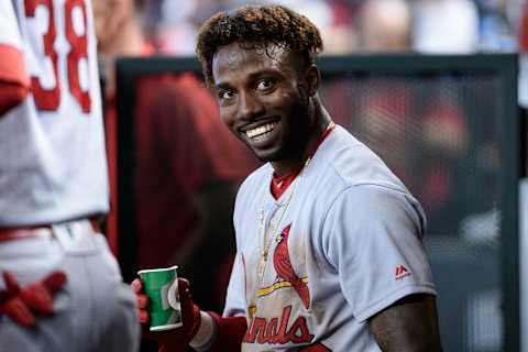 PHOENIX, ARIZONA – SEPTEMBER 25: Randy Arozarena #66 of the St. Louis Cardinals smiles in the dugout in the sixth inning of the MLB game against the Arizona Diamondbacks at Chase Field on September 25, 2019 in Phoenix, Arizona. The Arizona Diamondbacks won 9 to 7. (Photo by Jennifer Stewart/Getty Images)