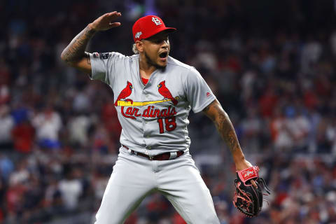 ATLANTA, GEORGIA – OCTOBER 03: Carlos Martinez #18 of the St. Louis Cardinals celebrates his teams 7-6 win over the Atlanta Braves in game one of the National League Division Series at SunTrust Park on October 03, 2019 in Atlanta, Georgia. (Photo by Kevin C. Cox/Getty Images)