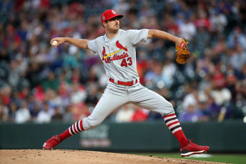 DENVER, CO – SEPTEMBER 11: Dakota Hudson #43 of the St. Louis Cardinals pitches during the game against the Colorado Rockies at Coors Field on September 11, 2019 in Denver, Colorado. The Rockies defeated the Cardinals 2-1. (Photo by Rob Leiter/MLB Photos via Getty Images)