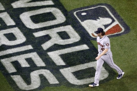 WASHINGTON, DC – OCTOBER 27: Gerrit Cole #45 of the Houston Astros walks off the field after retiring the side against the Washington Nationals during the sixth inning in Game Five of the 2019 World Series at Nationals Park on October 27, 2019 in Washington, DC. (Photo by Will Newton/Getty Images)