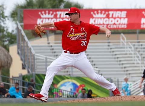 JUPITER, FL – FEBRUARY 26: Tyler Webb #30 of the St Louis Cardinals throws the ball against the Miami Marlins during a spring training game at Roger Dean Chevrolet Stadium on February 26, 2020 in Jupiter, Florida. (Photo by Joel Auerbach/Getty Images)