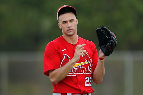 JUPITER, FLORIDA – FEBRUARY 19: Jack Flaherty #22 of the St. Louis Cardinals looks on during a team workout at Roger Dean Chevrolet Stadium on February 19, 2020 in Jupiter, Florida. (Photo by Michael Reaves/Getty Images)