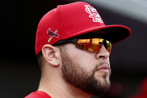 JUPITER, FLORIDA – FEBRUARY 22: Dylan Carlson #68 of the St. Louis Cardinals looks on against the New York Mets during a spring training game at Roger Dean Stadium on February 22, 2020 in Jupiter, Florida. (Photo by Michael Reaves/Getty Images)