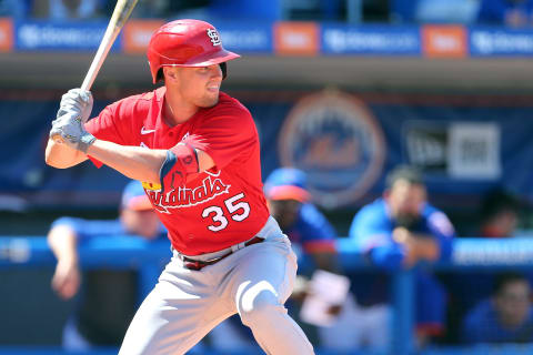 PORT ST. LUCIE, FL – MARCH 11: Lane Thomas #35 of the St. Louis Cardinals in action against the New York Mets during a spring training baseball game at Clover Park at on March 11, 2020 in Port St. Lucie, Florida. The Mets defeated the Cardinals 7-3. (Photo by Rich Schultz/Getty Images)