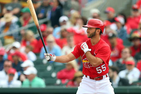 JUPITER, FL – MARCH 07: Max Schrock #55 of the St. Louis Cardinals in action against the Houston Astros during a spring training baseball game at Roger Dean Chevrolet Stadium on March 7, 2020 in Jupiter, Florida. The Cardinals defeated the Astros 5-1. (Photo by Rich Schultz/Getty Images)