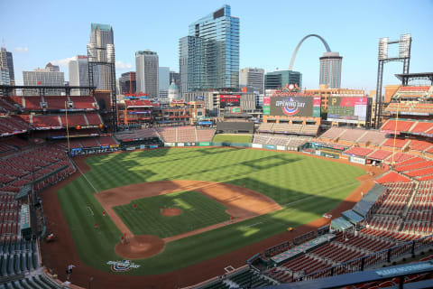 ST. LOUIS, MO – JULY 24: A general view of Busch Stadium prior to the Opening Day game between the St. Louis Cardinals and the Pittsburgh Pirates on July 24, 2020 in St. Louis, Missouri. The 2020 season had been postponed since March due to the COVID-19 pandemic. (Photo by Scott Kane/Getty Images)