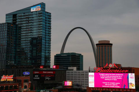 ST LOUIS, MO – MAY 04: The game between the St. Louis Cardinals and the New York Mets at Busch Stadium on May 4, 2021 in St Louis, Missouri was postponed due to rain. The game will be made up as part of a doubleheader on May 05, 2021. (Photo by Dilip Vishwanat/Getty Images)