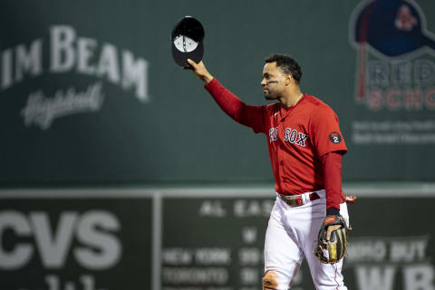 BOSTON, MA – OCTOBER 5: Xander Bogaerts #2 of the Boston Red Sox salutes the fans as he exits the game. (Photo by Billie Weiss/Boston Red Sox/Getty Images)