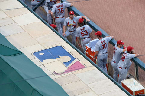 MINNEAPOLIS, MINNESOTA – JULY 28: The St. Louis Cardinals dugout is seen before the home opener game at Target Field on July 28, 2020 in Minneapolis, Minnesota. The Twins defeated the Cardinals 6-3. (Photo by Hannah Foslien/Getty Images)