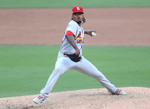 SAN DIEGO, CALIFORNIA – SEPTEMBER 30: Genesis Cabrera #92 of the St. Louis Cardinals pitches during the sixth inning of Game One of the National League Wild Card Series against the San Diego Padres at PETCO Park on September 30, 2020 in San Diego, California. (Photo by Sean M. Haffey/Getty Images)