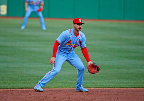 Paul DeJong #11 of the St. Louis Cardinals in action against the Pittsburgh Pirates at PNC Park on May 1, 2021 in Pittsburgh, Pennsylvania. (Photo by Justin K. Aller/Getty Images)