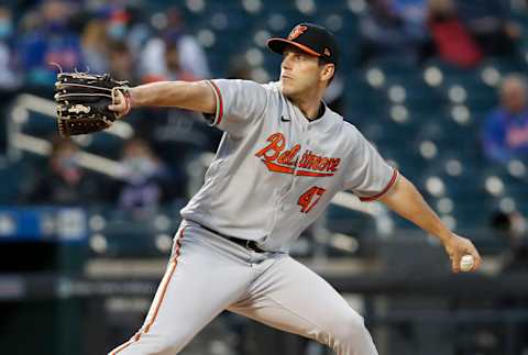 NEW YORK, NEW YORK – MAY 11: (NEW YORK DAILIES OUT) John Means #47 of the Baltimore Orioles in action against the New York Mets at Citi Field on May 11, 2021 in New York City. The Mets defeated the Orioles 3-2. (Photo by Jim McIsaac/Getty Images)