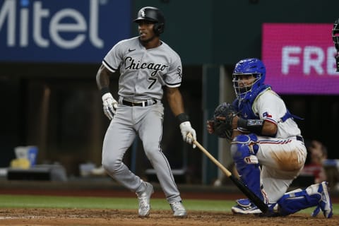 ARLINGTON, TEXAS – AUGUST 06: Tim Anderson #7 of the Chicago White Sox bats in the ninth inning against the Texas Rangers at Globe Life Field on August 06, 2022 in Arlington, Texas. (Photo by Tim Heitman/Getty Images)