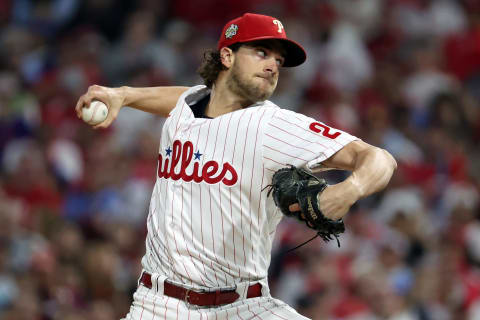 Aaron Nola #27 of the Philadelphia Phillies delivers a pitch against the Houston Astros. (Photo by Al Bello/Getty Images)