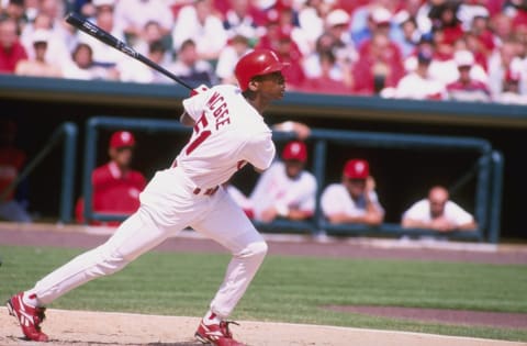 Willie McGee of the St. Louis Cardinals in action during a game against the Philadelphia Phillies in 1998. Mandatory Credit: Jonathan Kirn /Allsport