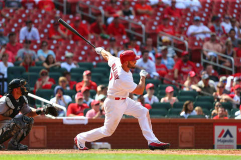 Matt Holliday #7 of the St. Louis Cardinals bats against the Miami Marlins at Busch Stadium on July 17, 2016 in St. Louis, Missouri. (Photo by Dilip Vishwanat/Getty Images)