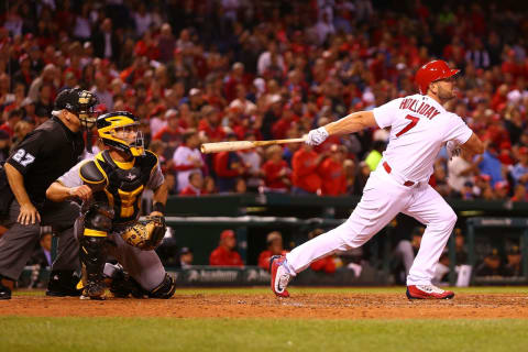 ST. LOUIS, MO – SEPTEMBER 30: Matt Holliday #7 of the St. Louis Cardinals hits a solo home run against the Pittsburgh Pirates in the seventh inning at Busch Stadium on September 30, 2016 in St. Louis, Missouri. (Photo by Dilip Vishwanat/Getty Images)