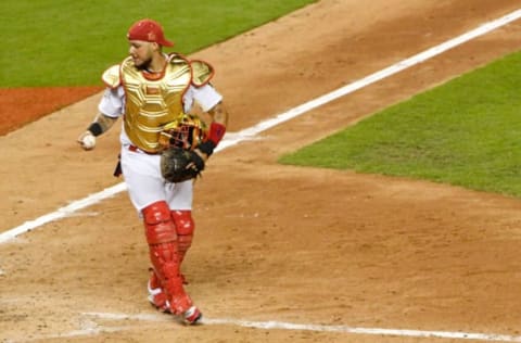 MIAMI, FL – JULY 11: Yadier Molina #4 of the St. Louis Cardinals and the National League reacts during the 88th MLB All-Star Game at Marlins Park on July 11, 2017 in Miami, Florida. (Photo by Mark Brown/Getty Images)