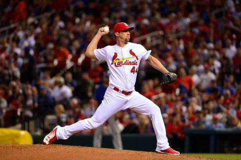 ST LOUIS, MO – MAY 4: Luke Gregerson #44 of the St. Louis Cardinals pitches during the eighth inning against the Chicago Cubs at Busch Stadium on May 4, 2018 in St Louis, Missouri. (Photo by Jeff Curry/Getty Images)