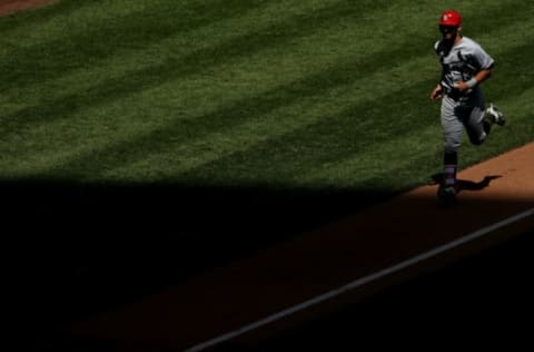 MILWAUKEE, WI – MAY 28: Matt Carpenter #13 of the St. Louis Cardinals rounds the bases after hitting a home run in the fifth inning against the Milwaukee Brewers at Miller Park on May 28, 2018 in Milwaukee, Wisconsin. MLB players across the league are wearing special uniforms to commemorate Memorial Day. (Photo by Dylan Buell/Getty Images)