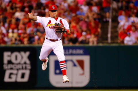 ST. LOUIS, MO – JUNE 1: Kolten Wong #16 of the St. Louis Cardinals throws to first base against the Pittsburgh Pirates in the seventh inning at Busch Stadium on June 1, 2018 in St. Louis, Missouri. (Photo by Dilip Vishwanat/Getty Images)