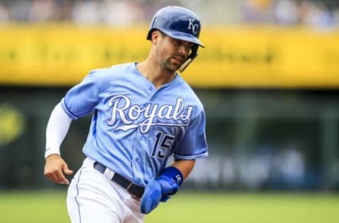 KANSAS CITY, MO – JUNE 02: Whit Merrifield #15 of the Kansas City Royals runs past third base during the first inning against the Oakland Athletics at Kauffman Stadium on June 2, 2018 in Kansas City, Missouri. (Photo by Brian Davidson/Getty Images)