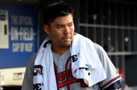 LOS ANGELES, CA – JUNE 08: Kurt Suzuki #24 of the Atlanta Braves in the dugout during the game against the Los Angeles Dodgers at Dodger Stadium on June 8, 2018 in Los Angeles, California. (Photo by Jayne Kamin-Oncea/Getty Images)