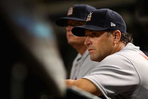 PHOENIX, AZ – JULY 02: Manager Mike Matheny #22 of the St. Louis Cardinals watches from the dugout during the sixth inning of the MLB game against the Arizona Diamondbacks at Chase Field on July 2, 2018 in Phoenix, Arizona. (Photo by Christian Petersen/Getty Images)