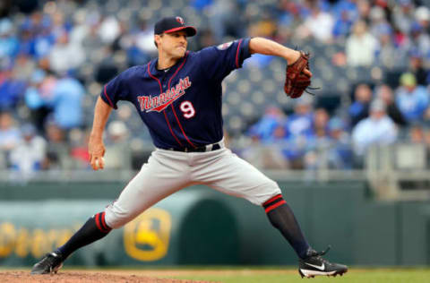 KANSAS CITY, MO – APRIL 30: Pitcher Matt Belisle #9 of the Minnesota Twins pitches during the game against the Kansas City Royals at Kauffman Stadium on April 30, 2017 in Kansas City, Missouri. (Photo by Jamie Squire/Getty Images)